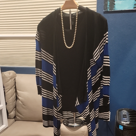 Cable & Gauge Sweaters - Cable & Gauge Blue and Black Striped Cardigan